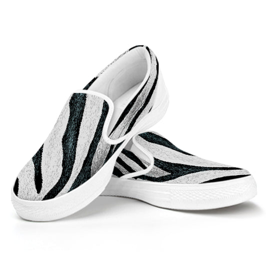 White Tiger Stripe Pattern Print White Slip On Shoes