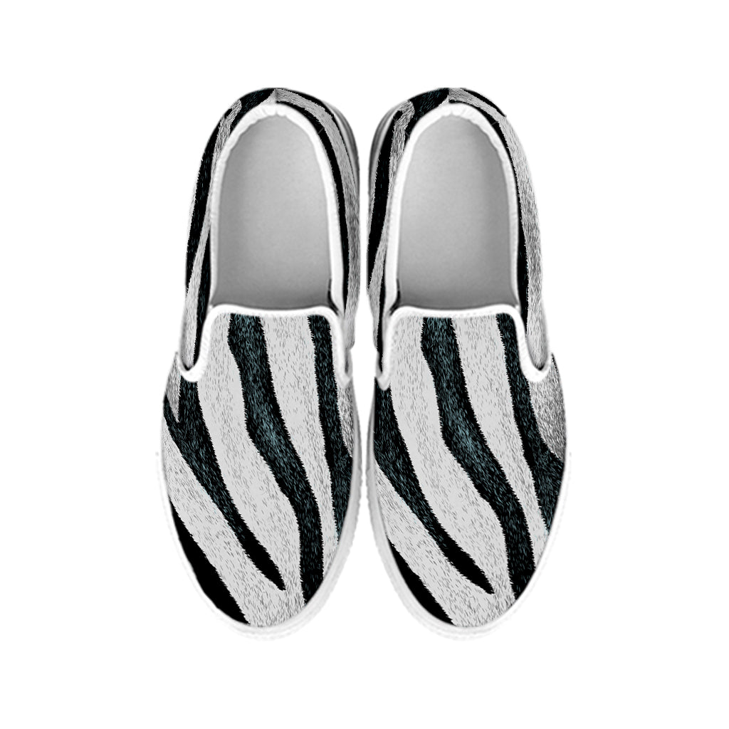 White Tiger Stripe Pattern Print White Slip On Shoes