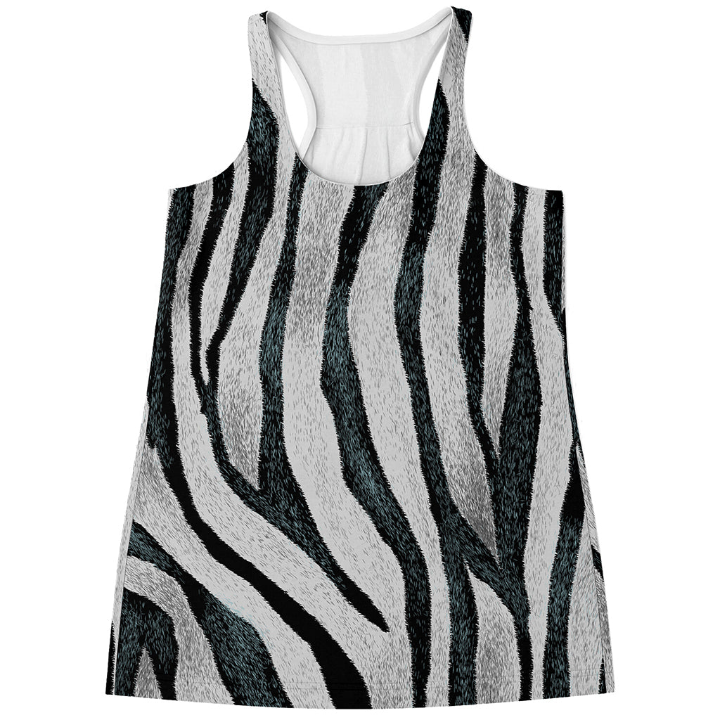White Tiger Stripe Pattern Print Women's Racerback Tank Top