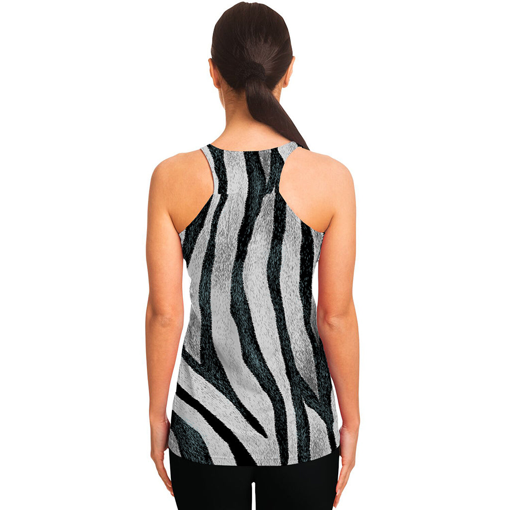 White Tiger Stripe Pattern Print Women's Racerback Tank Top