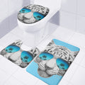 White Tiger With Sunglasses Print 3 Piece Bath Mat Set