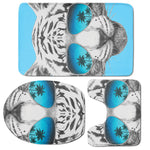 White Tiger With Sunglasses Print 3 Piece Bath Mat Set