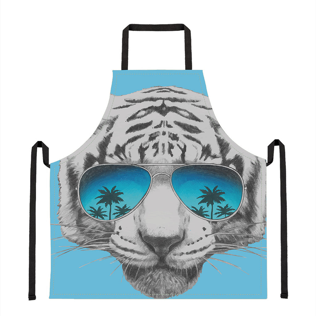 White Tiger With Sunglasses Print Apron