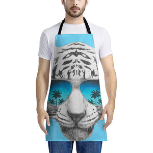 White Tiger With Sunglasses Print Apron