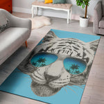 White Tiger With Sunglasses Print Area Rug