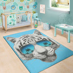 White Tiger With Sunglasses Print Area Rug