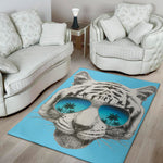 White Tiger With Sunglasses Print Area Rug