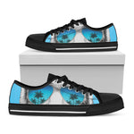White Tiger With Sunglasses Print Black Low Top Shoes 