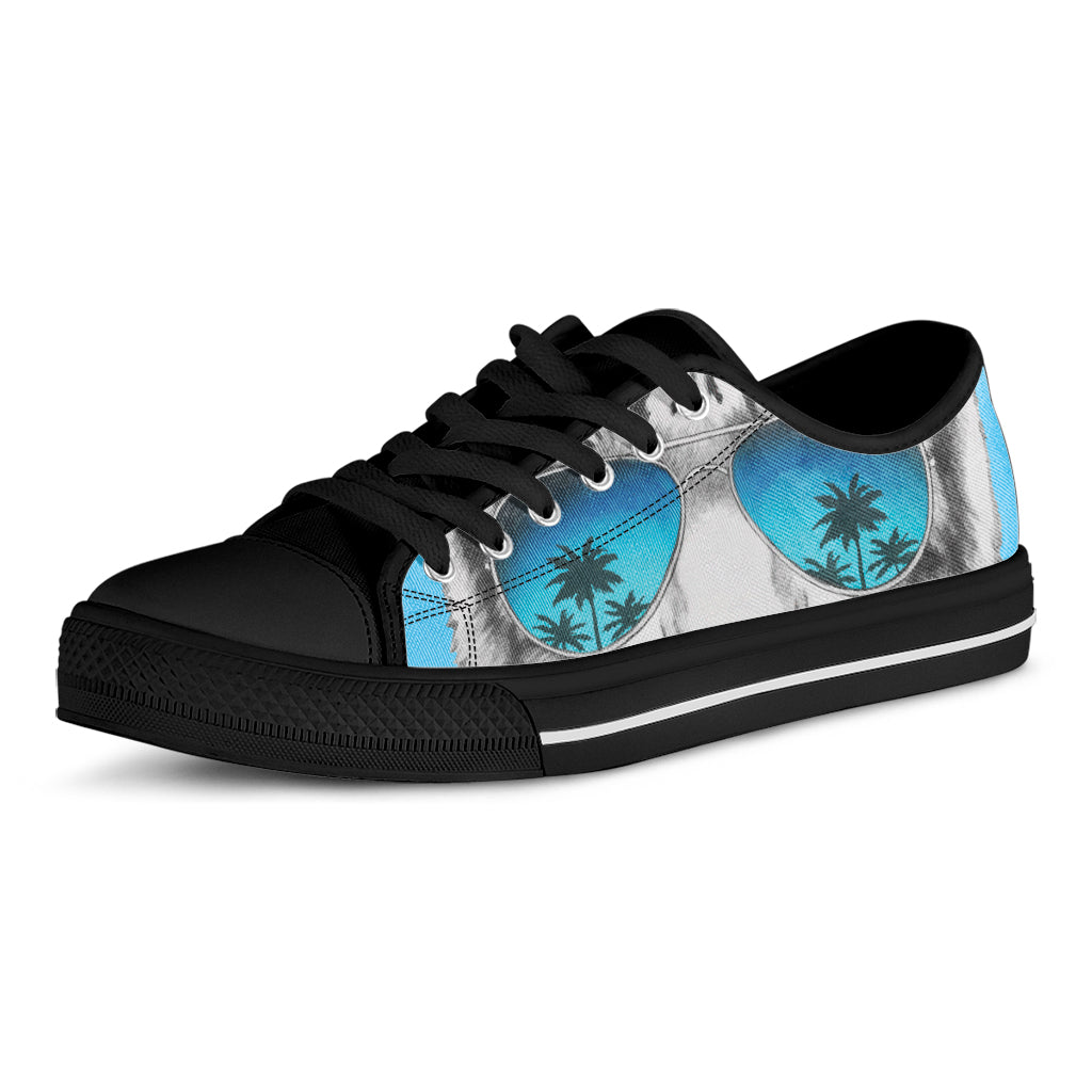 White Tiger With Sunglasses Print Black Low Top Shoes 