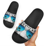 White Tiger With Sunglasses Print Black Slide Sandals