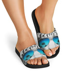 White Tiger With Sunglasses Print Black Slide Sandals