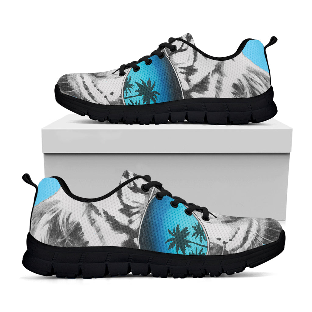 White Tiger With Sunglasses Print Black Sneakers