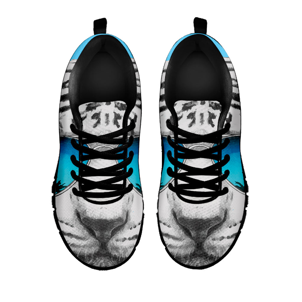 White Tiger With Sunglasses Print Black Sneakers
