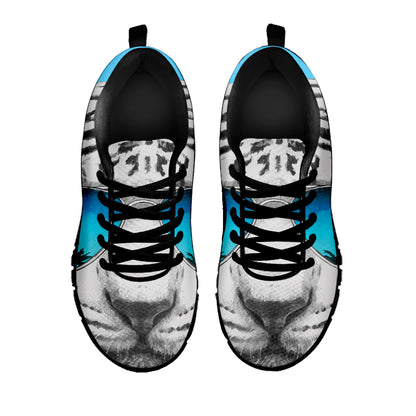 White Tiger With Sunglasses Print Black Sneakers