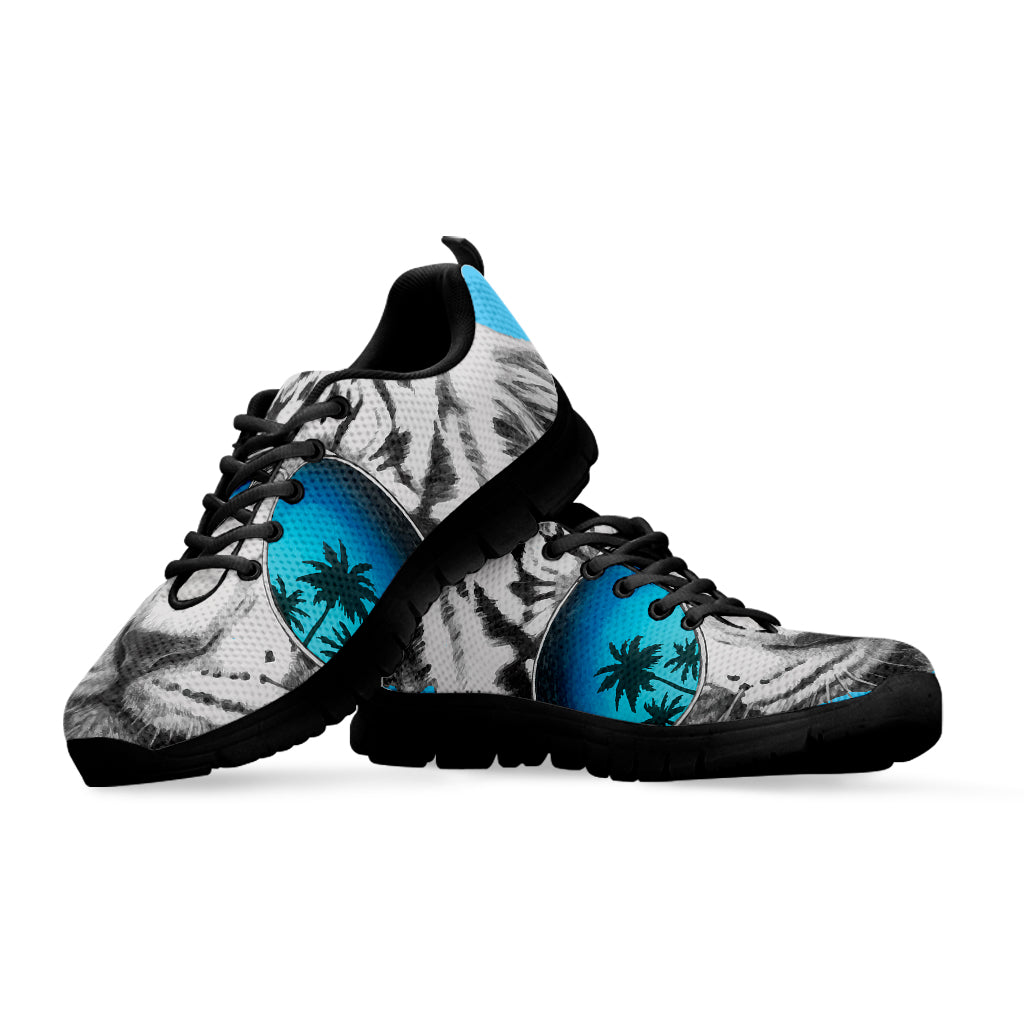 White Tiger With Sunglasses Print Black Sneakers