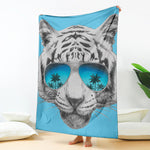 White Tiger With Sunglasses Print Blanket