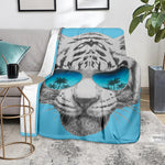 White Tiger With Sunglasses Print Blanket