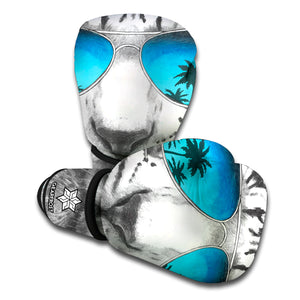 White Tiger With Sunglasses Print Boxing Gloves