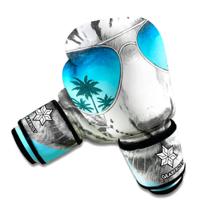 White Tiger With Sunglasses Print Boxing Gloves