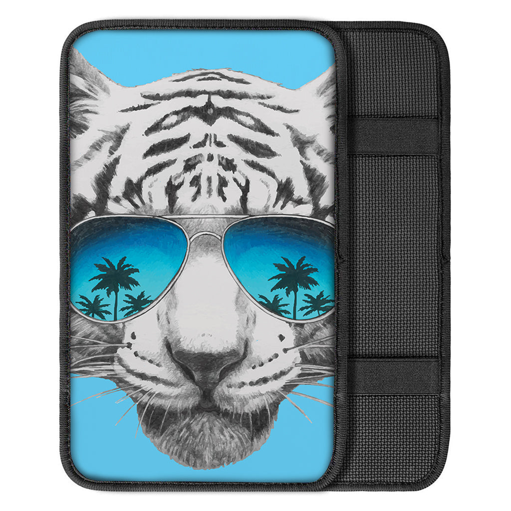 White Tiger With Sunglasses Print Car Center Console Cover