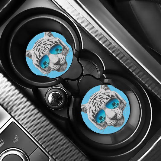 White Tiger With Sunglasses Print Car Coasters