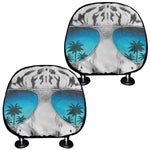 White Tiger With Sunglasses Print Car Headrest Covers