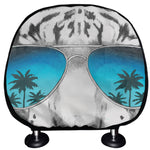White Tiger With Sunglasses Print Car Headrest Covers