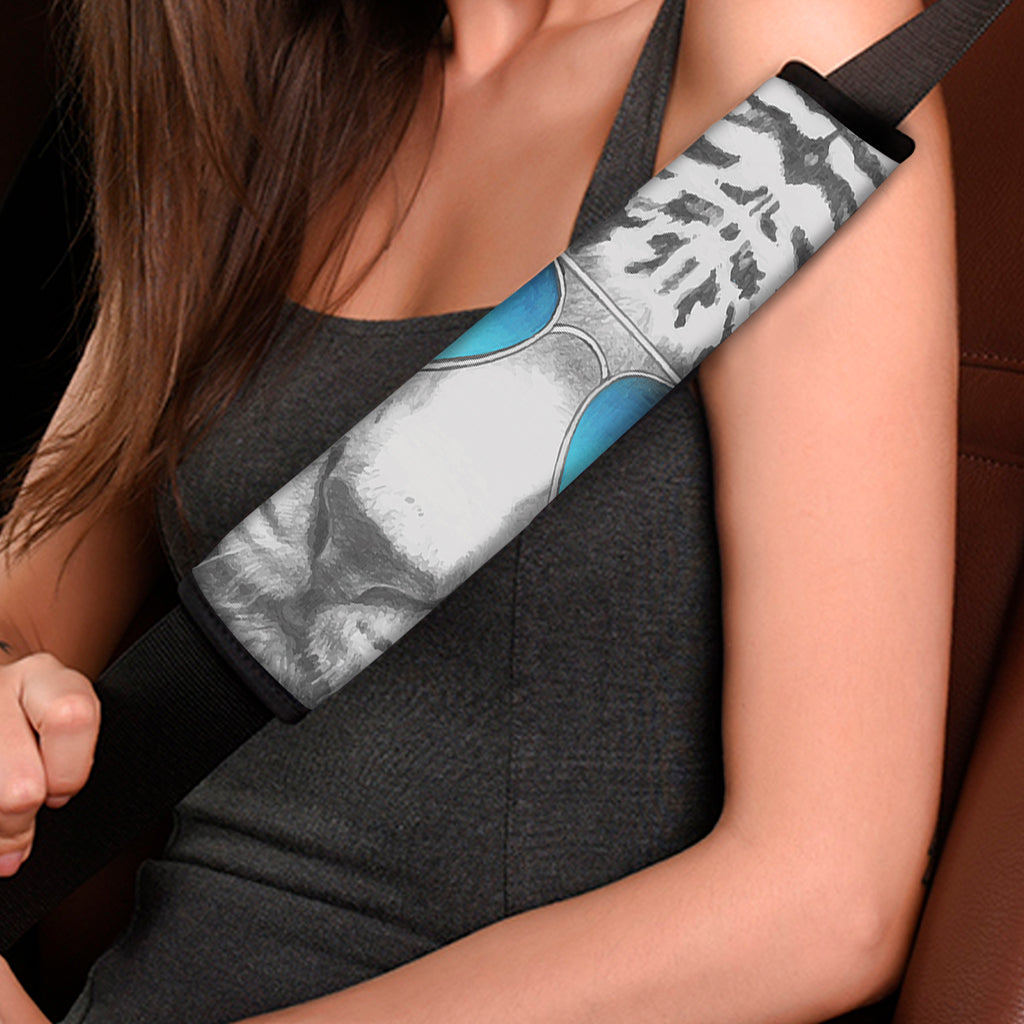 White Tiger With Sunglasses Print Car Seat Belt Covers