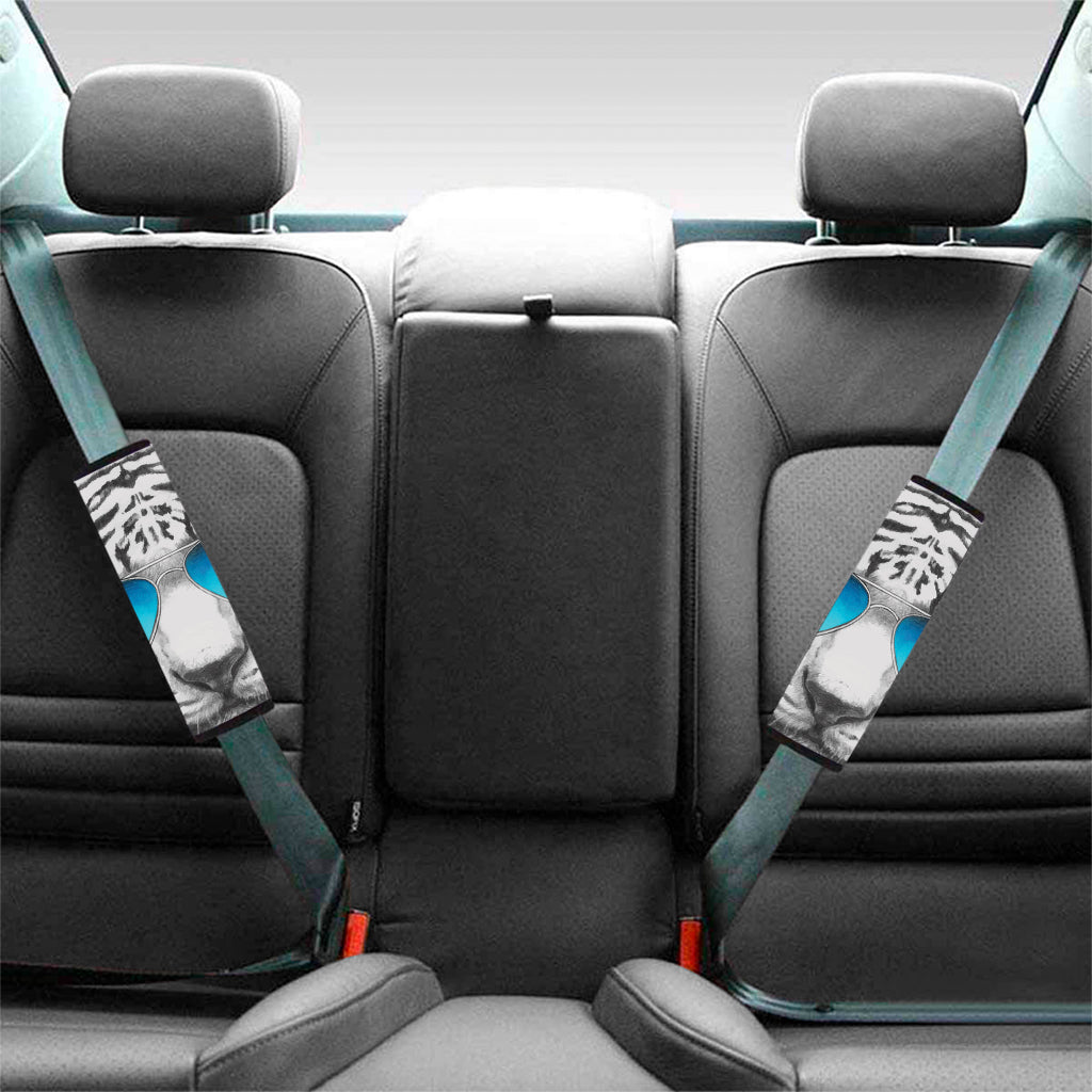White Tiger With Sunglasses Print Car Seat Belt Covers