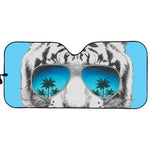 White Tiger With Sunglasses Print Car Sun Shade