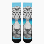 White Tiger With Sunglasses Print Crew Socks