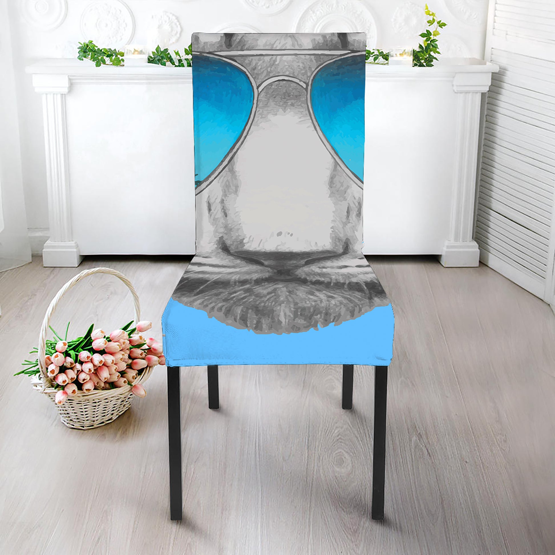 White Tiger With Sunglasses Print Dining Chair Slipcover