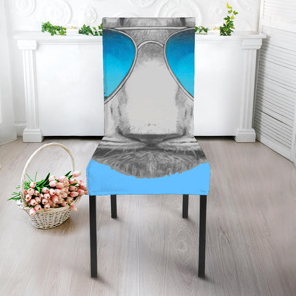 White Tiger With Sunglasses Print Dining Chair Slipcover