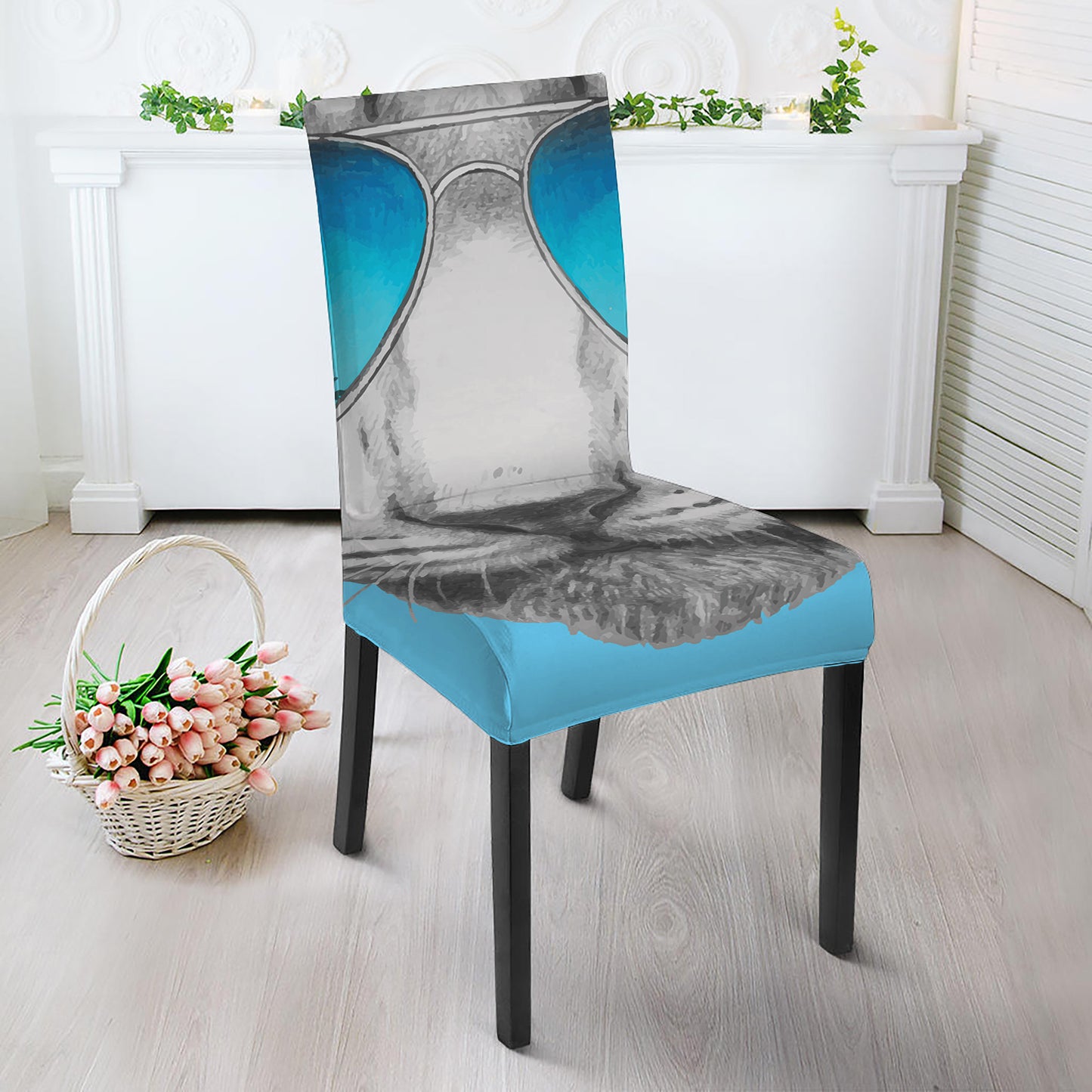 White Tiger With Sunglasses Print Dining Chair Slipcover