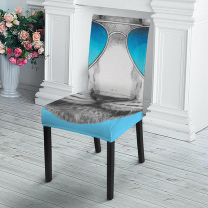 White Tiger With Sunglasses Print Dining Chair Slipcover