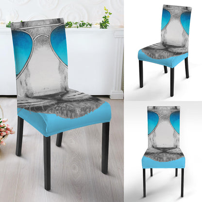 White Tiger With Sunglasses Print Dining Chair Slipcover