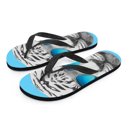 White Tiger With Sunglasses Print Flip Flops