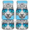 White Tiger With Sunglasses Print Front and Back Car Floor Mats