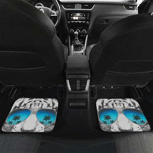 White Tiger With Sunglasses Print Front and Back Car Floor Mats