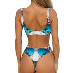White Tiger With Sunglasses Print Front Bow Tie Bikini