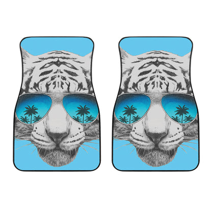White Tiger With Sunglasses Print Front Car Floor Mats