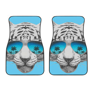 White Tiger With Sunglasses Print Front Car Floor Mats