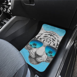 White Tiger With Sunglasses Print Front Car Floor Mats