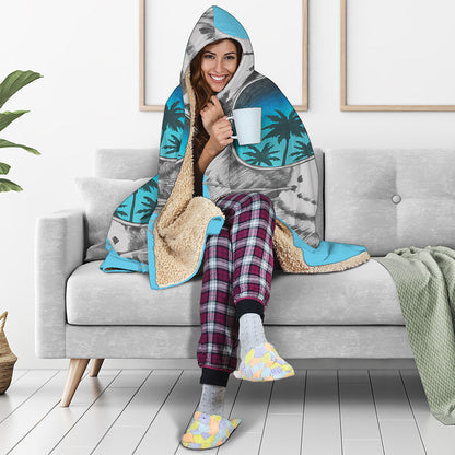 White Tiger With Sunglasses Print Hooded Blanket