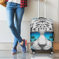 White Tiger With Sunglasses Print Luggage Cover