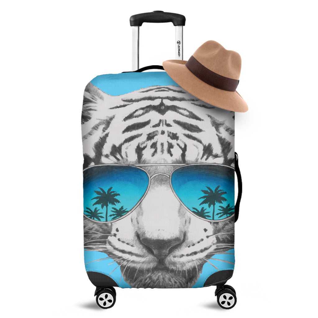 White Tiger With Sunglasses Print Luggage Cover