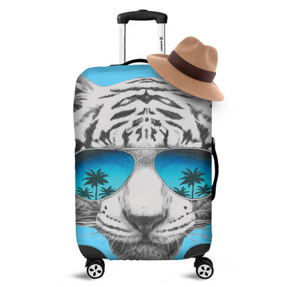 White Tiger With Sunglasses Print Luggage Cover