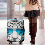 White Tiger With Sunglasses Print Luggage Cover