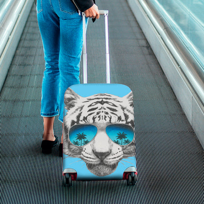 White Tiger With Sunglasses Print Luggage Cover