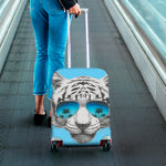 White Tiger With Sunglasses Print Luggage Cover